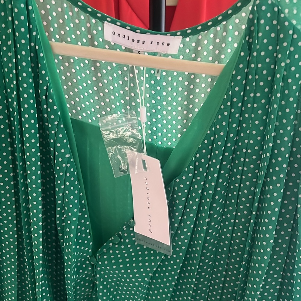 Endless Rose Romper Playsuit Polka Dot Lettuce Hem Ruffles Balloon Sleeves S NWT - Picture 4 of 8